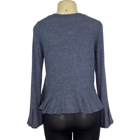 Aqua Womens Blue Peplum Long Sleeve Top With Bell Sleeves Sz S - New - Picture 3 of 7